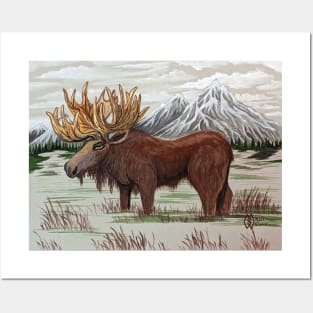 Majestic Moose in the Mountains Posters and Art